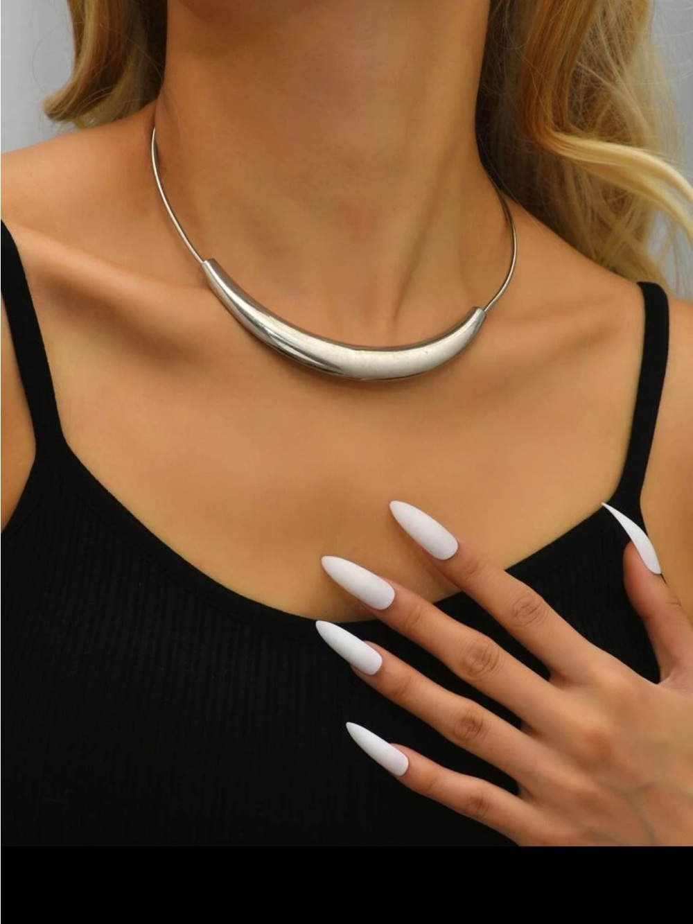 Silver Curved Statement Choker Necklace - Women's Jewelry